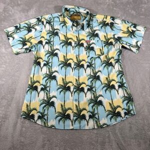 DIXXON Flannel Hawaiian Shirt Mens XL Honolulu Blue Palm Tree Tropical Button Up